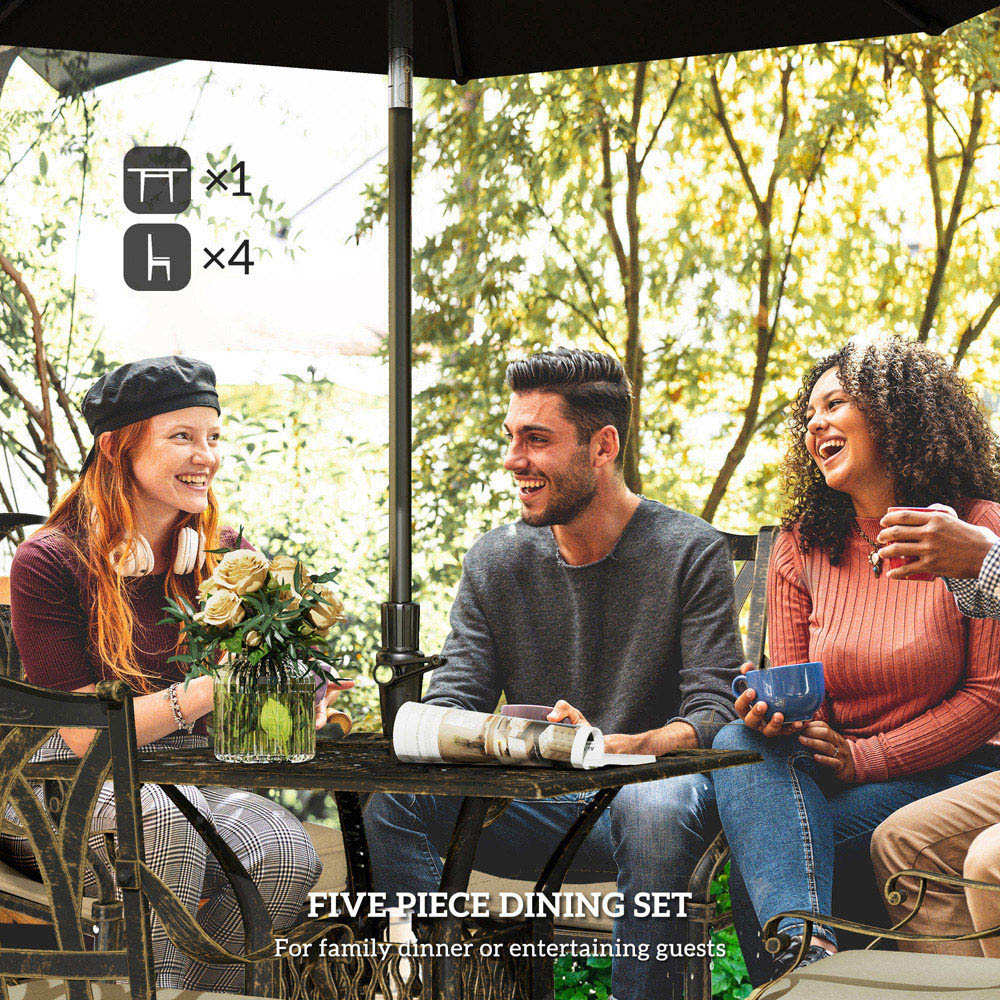 Outsunny 4 Seater Garden Dining Set with Parasol Hole Bronze Image 4