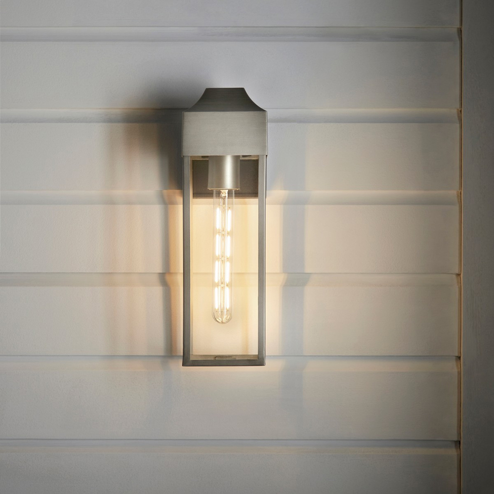 Merano Potenza Brushed Silver Clear Glass and Matt Black Outdoor Wall Lantern Image 8
