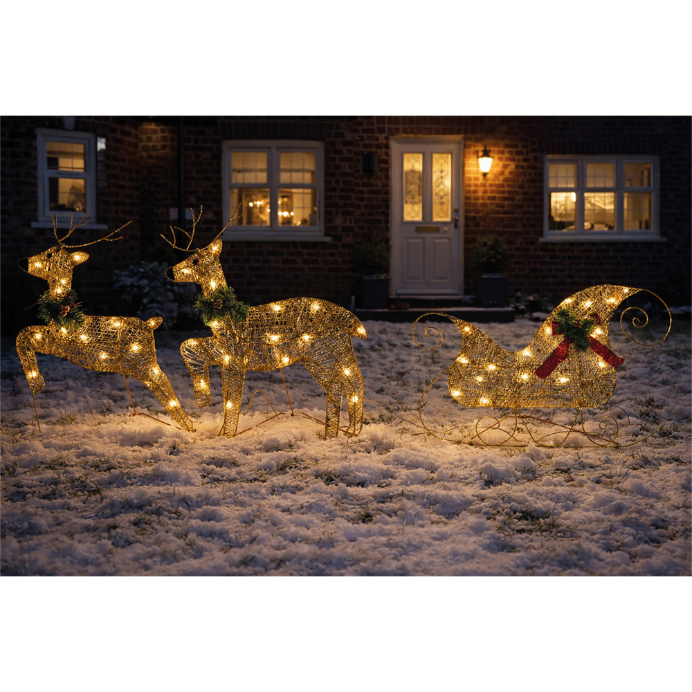 Xmas Haus 60 Warm White LED Rattan Deer and Sleigh Christmas Decoration Image 2