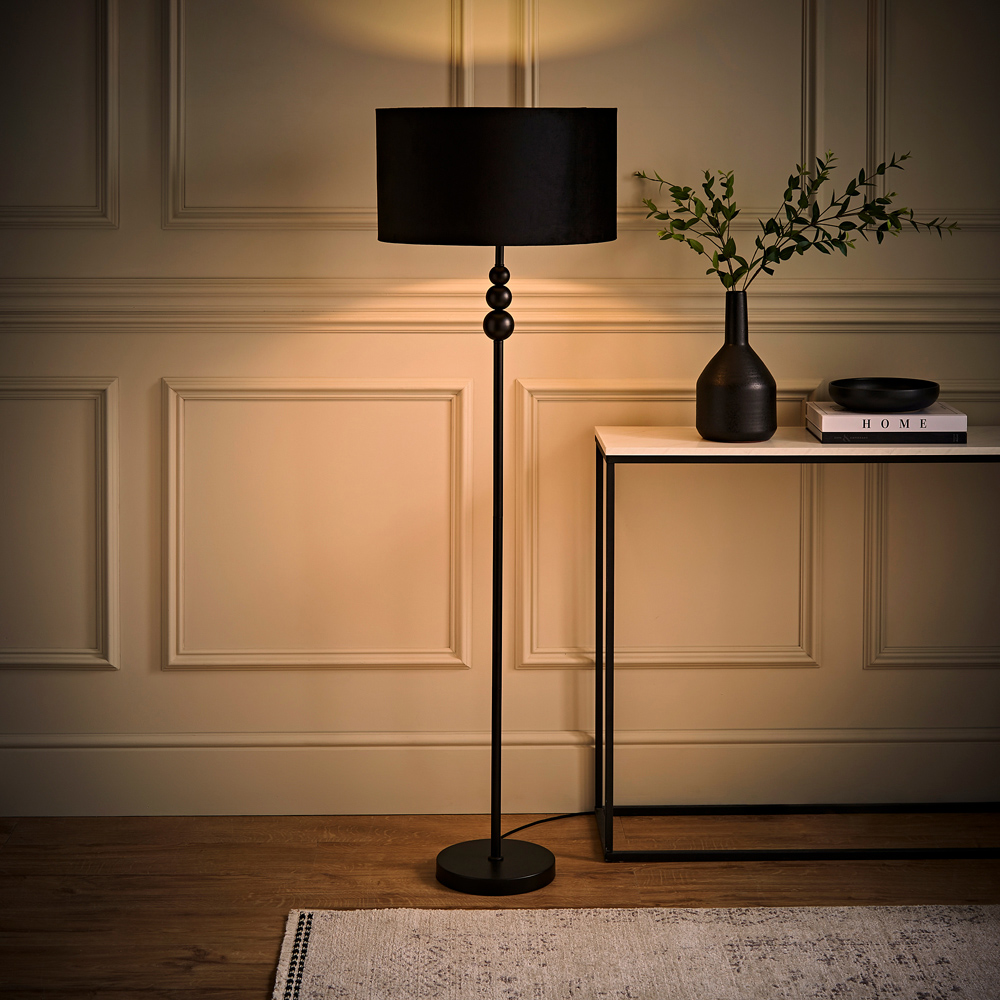 ValueLights Marissa Black Velvet Shade Black Ball LED Floor Lamp Image 6