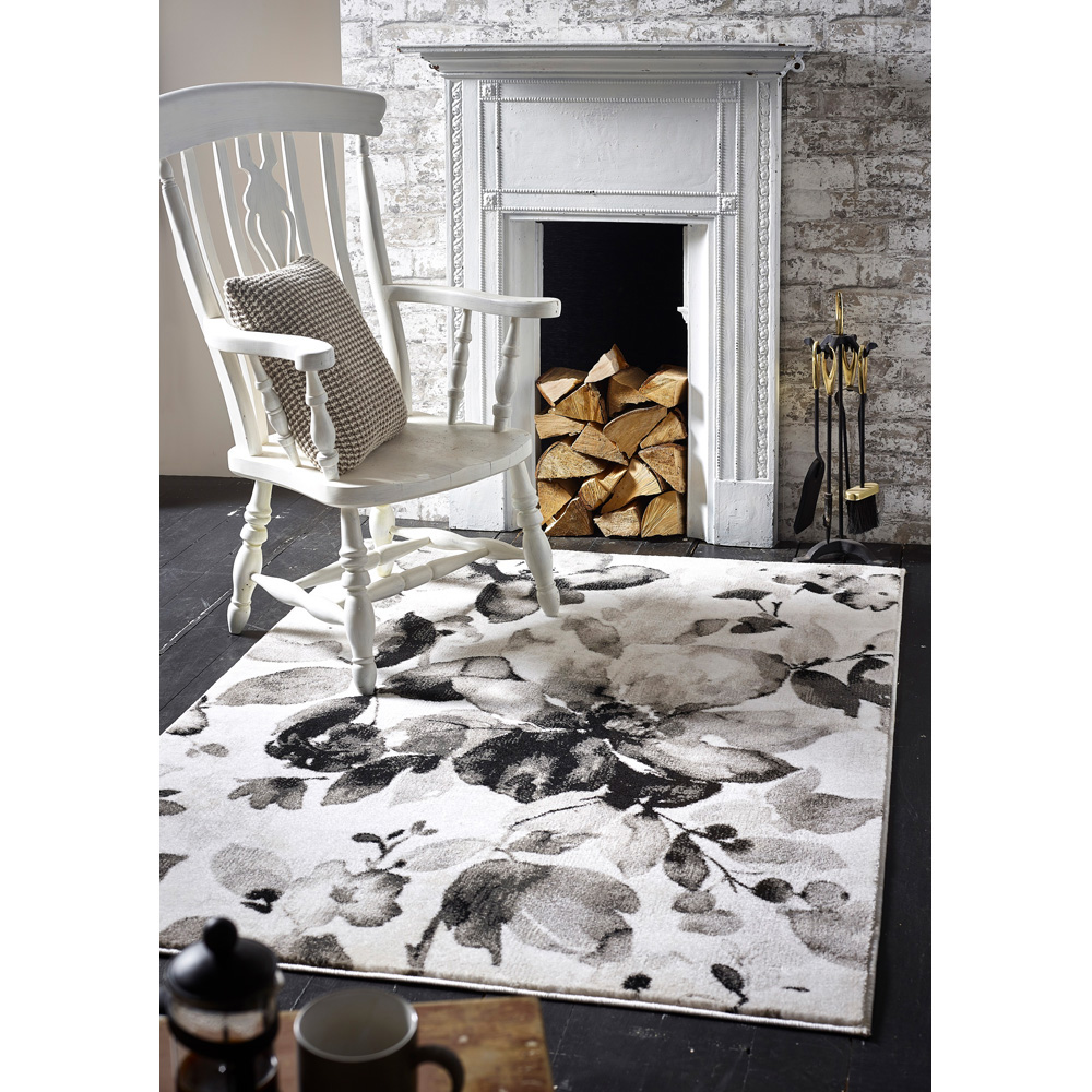Origins Grey Watercolour Floral Rug 120 x 170cm Image 2