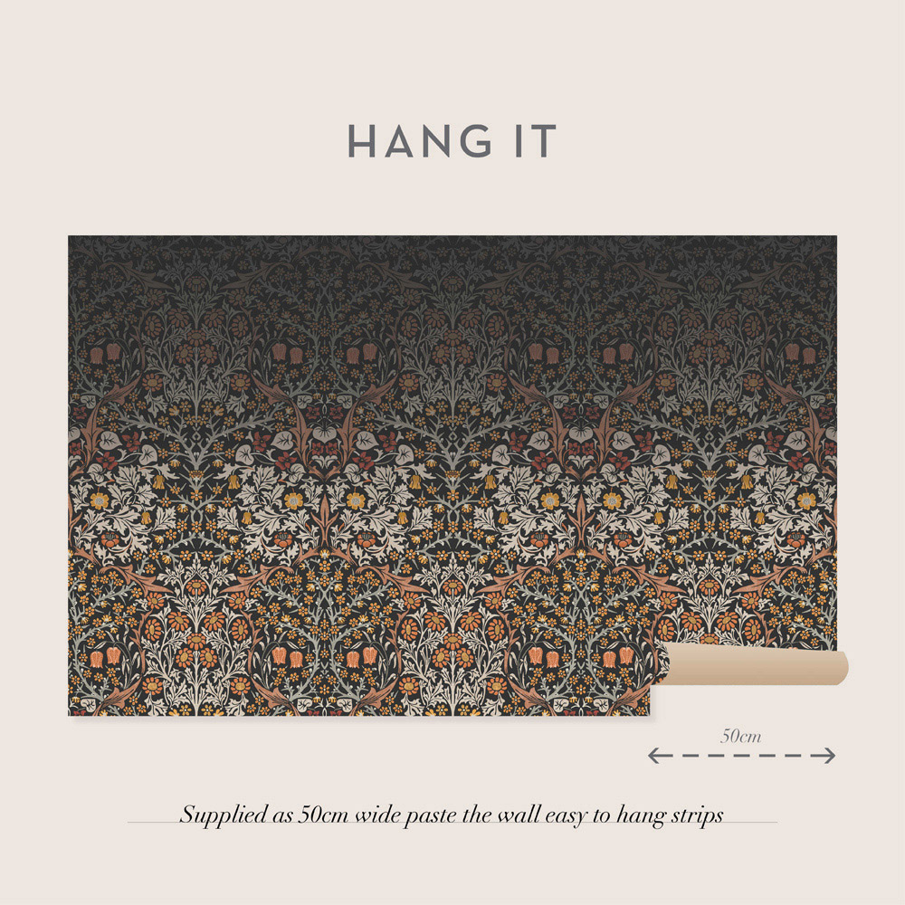 William Morris Blackthorn Charcoal Mural Image 4