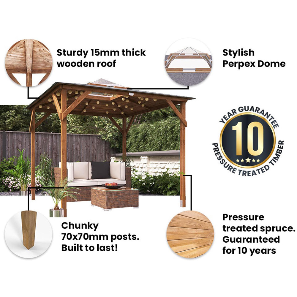 Dunster House Erin 2.5 x 2.5m Brown Wooden Superfelt Gazebo with Perspex Dome Roof Image 7