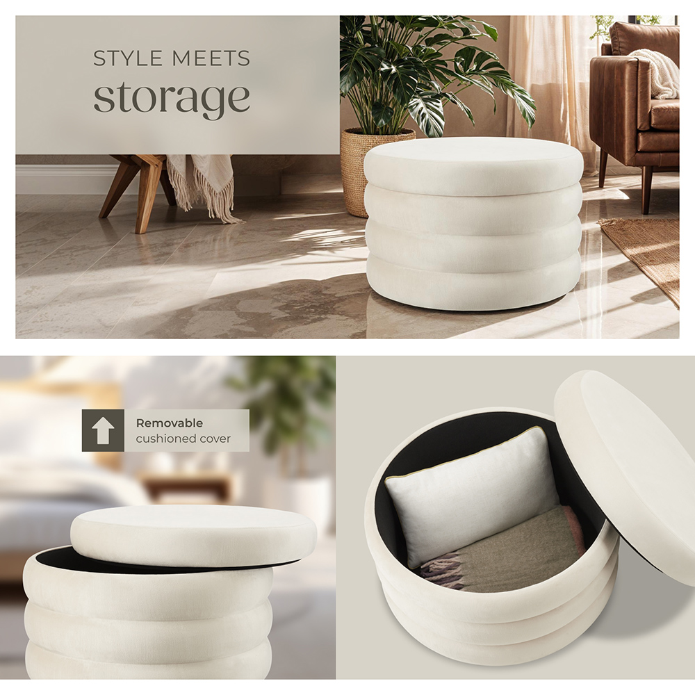 tectake Altu XL Cream Velvet Look Footstool Image 5