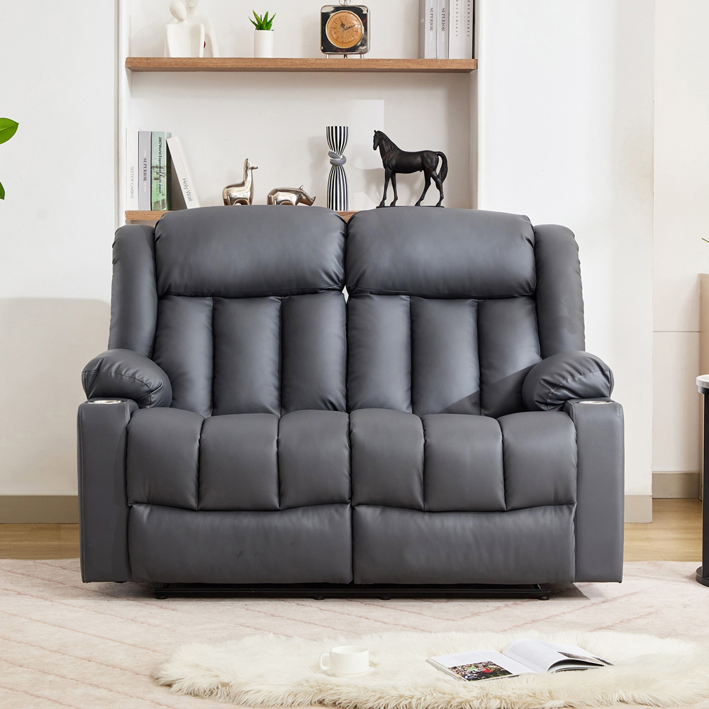 Artemis Home Sheridan 2 Seater Grey Leather Manual Recliner Sofa with Cup Holders Image 2
