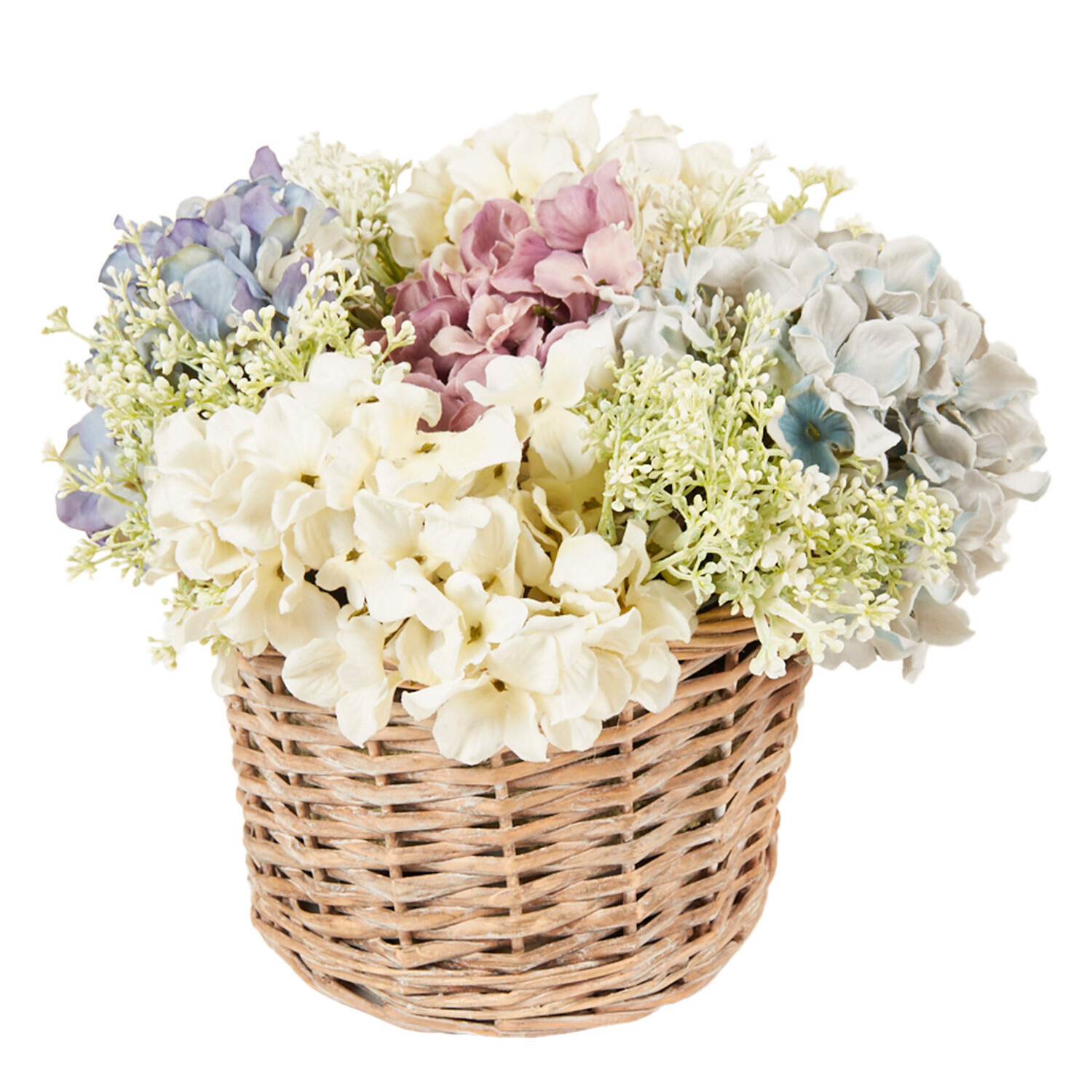 Hydrangea and Gypsophila Floral Basket - Multicolour Image 1