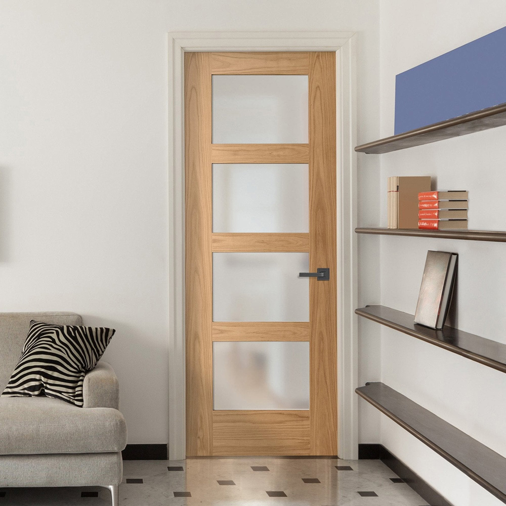 Oak Veneer Shaker 4 Light Obscure Glass Internal Door 1981 x 838 x 35mm Image 2