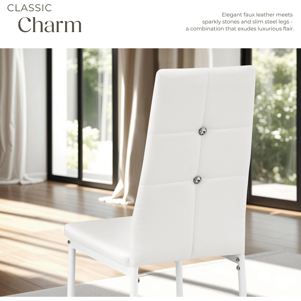 tectake Set of 8 White Rhinestone Highlight Dining Chairs Image 7