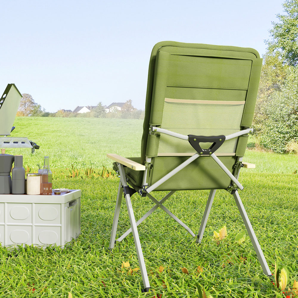 Outsunny Green Padded Foldable High Back Reclining Camping Chair with Bag Image 3