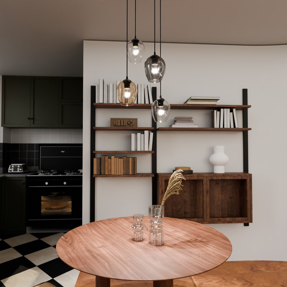 Emibig Istar Prem 4 Light Transparent Graphite and Amber Shade Black E27 Ceiling Pendant Light Image 5
