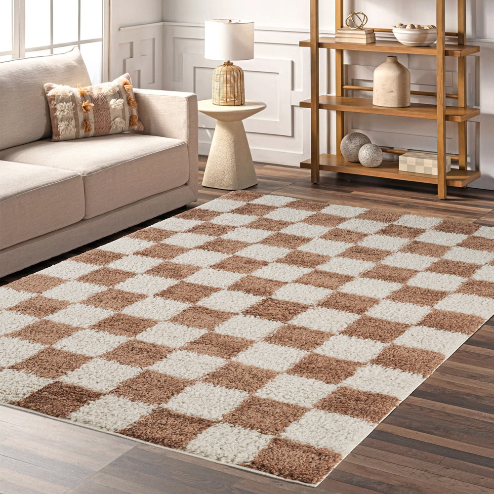 Desire Rugs Chester Terracotta Shaggy Checkered Rug 200 x 290cm Image 5