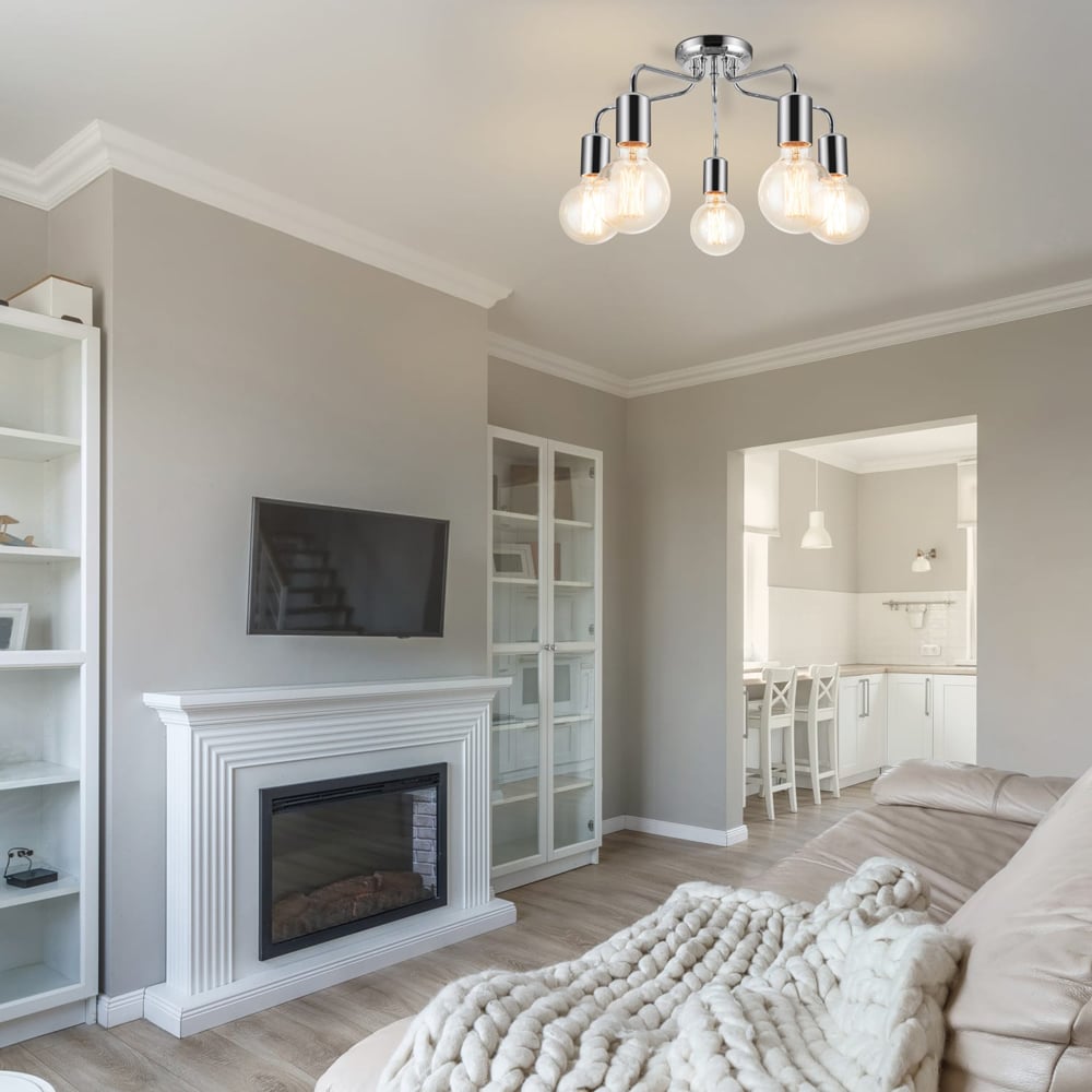 Cosylyte Fraser 5 Light Chrome Metal Flush Ceiling Light Image 6