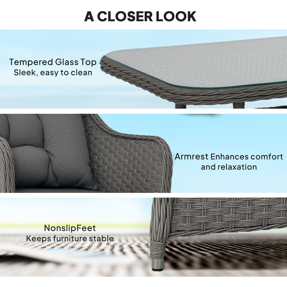 Outsunny 4 Seater Padded Cushion Conversation Rattan Garden Sofa Set Image 6