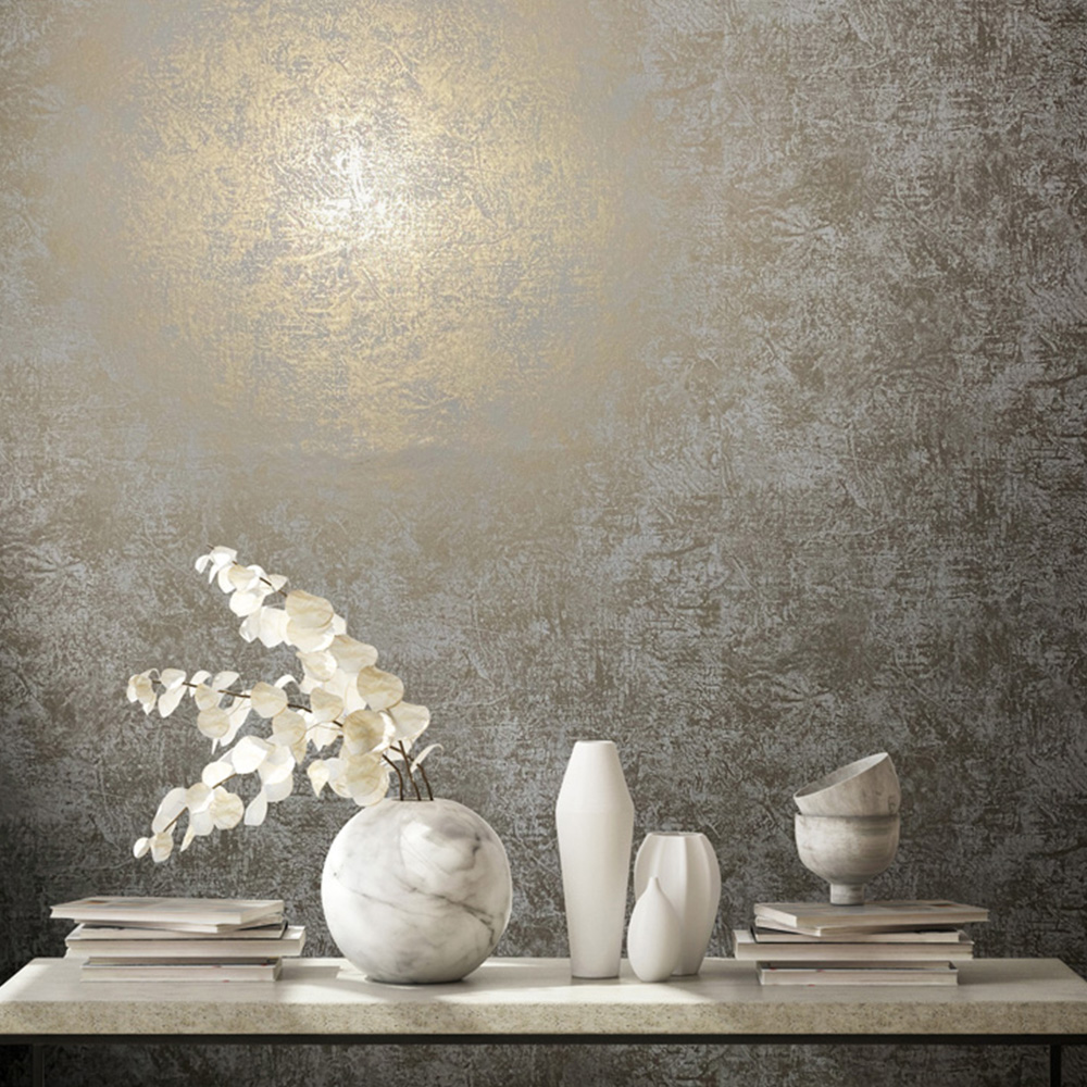 Galerie Industrial Effects Metallic Muted Gold and Blue Grey Wallpaper Image 3