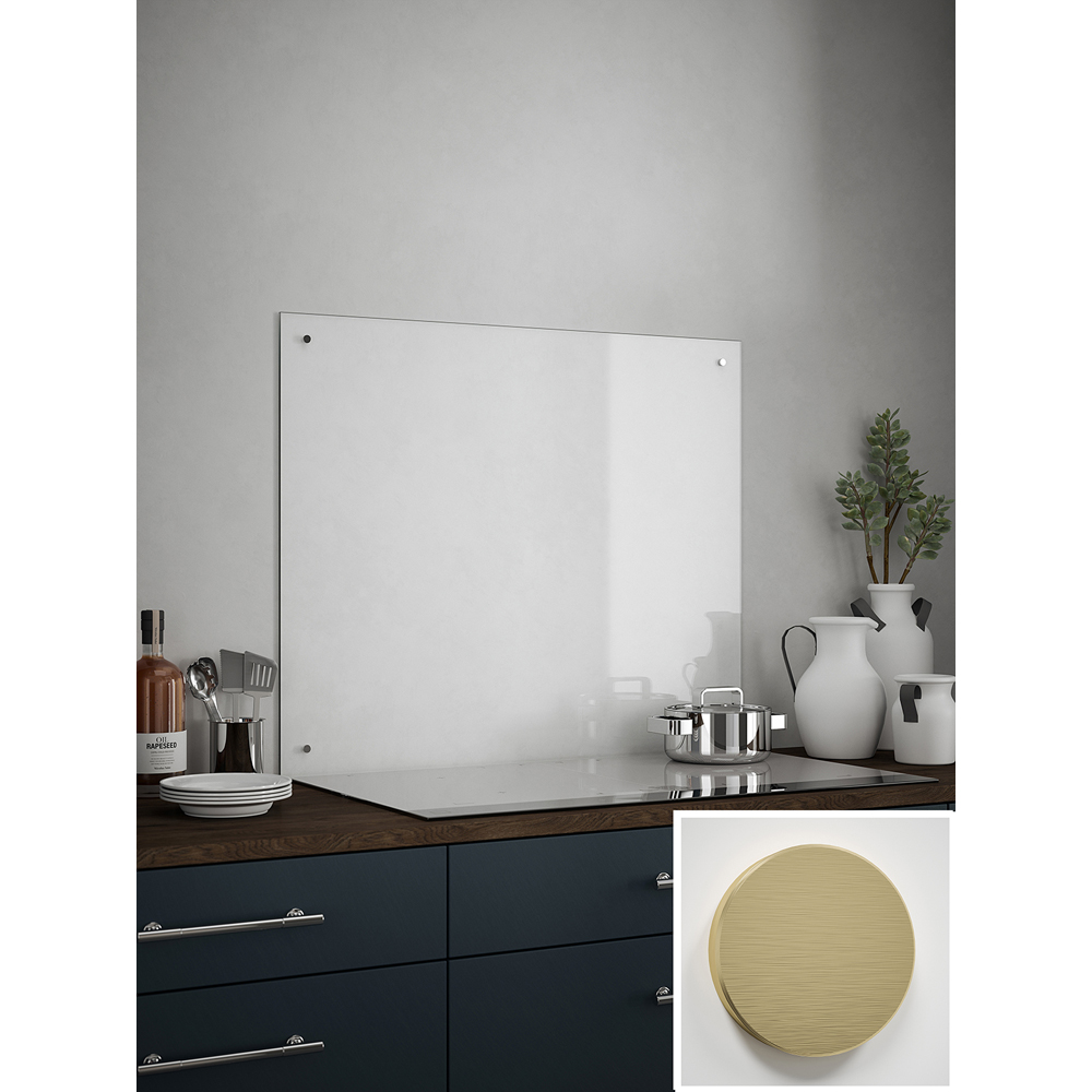 Clear Glass Kitchen Splashback with Brushed Brass Caps 900 x 750 x 4mm Image 4