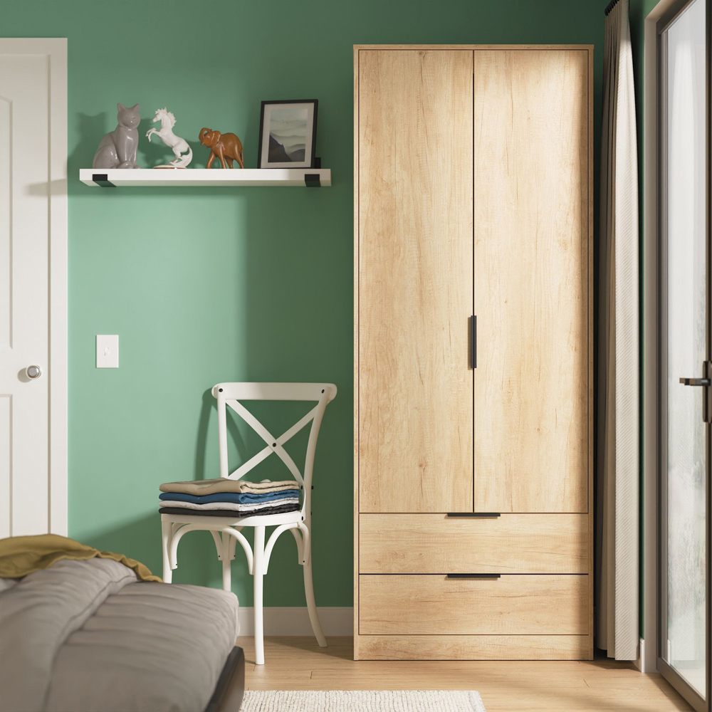 Crowndale Hong Kong 2 Door 2 Drawer Nebraska Oak Tall Wardrobe Ready Assembled Image 8
