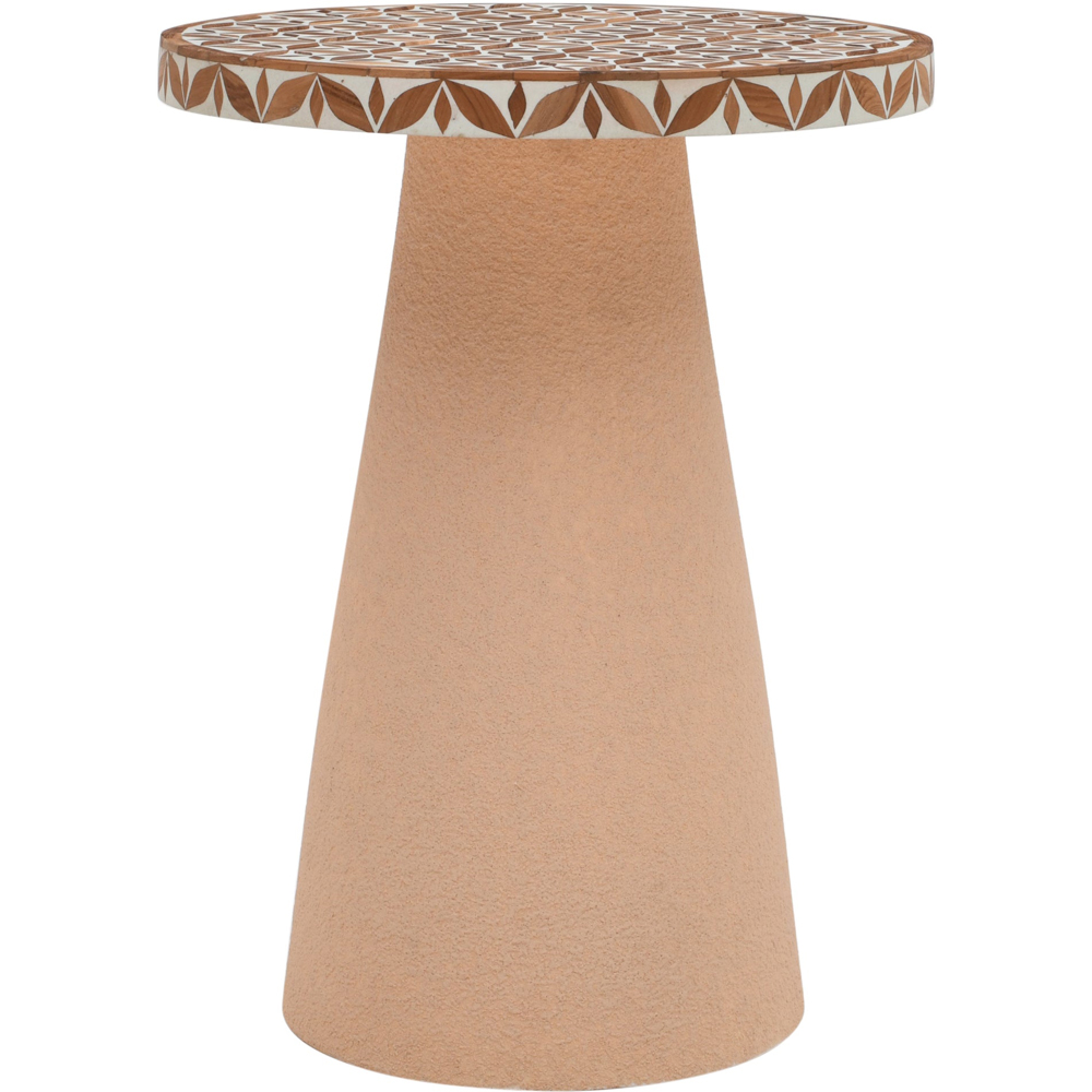 IH Design Acacia Wood Inlay Floral Round Side Table Image 3