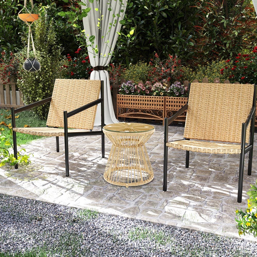 Outsunny Natural Rattan Hollow Drum Design Round End Table Image 5