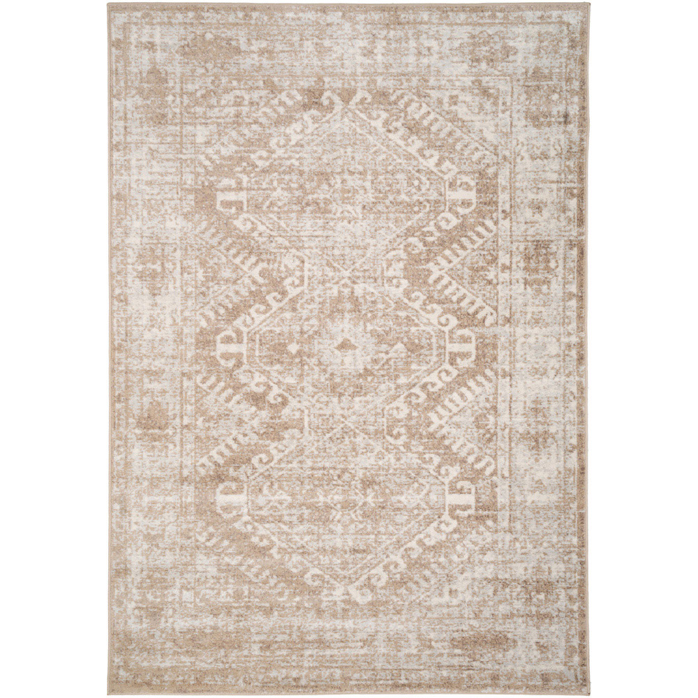 Kukoon Neutral and Beige Bordered Geometric Distressed Rug 170 x 120cm Image 1