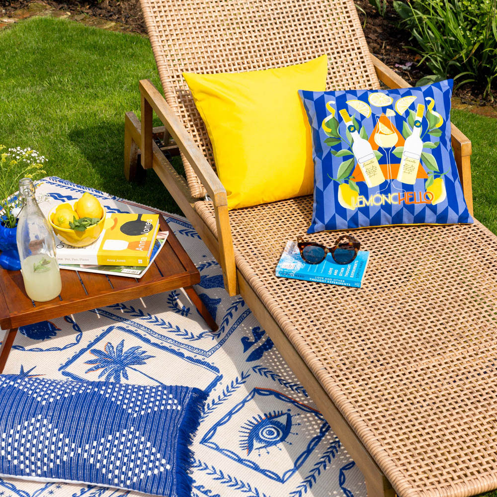 furn. Limoncello Blue Abstract Outdoor Reversible Cushion Image 7