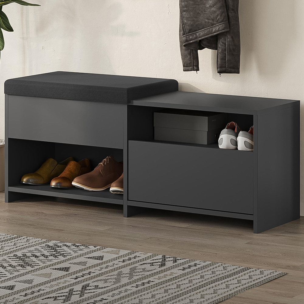 Decortie Filux Single Door 2 Shelf Anthracite Sliding Seat Shoe Cabinet Image 1