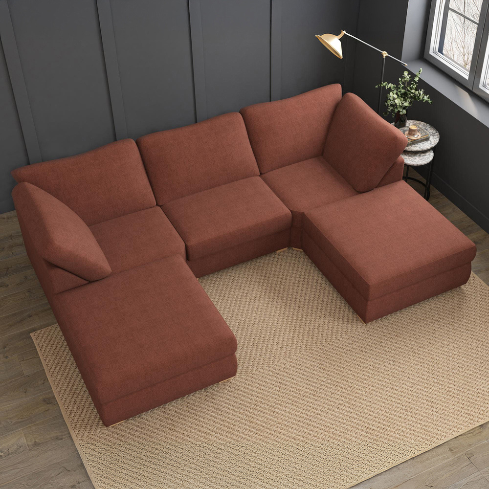 Nestle 5 Seater Brick Venice Fixed Back U-Shape Sofa Image 7