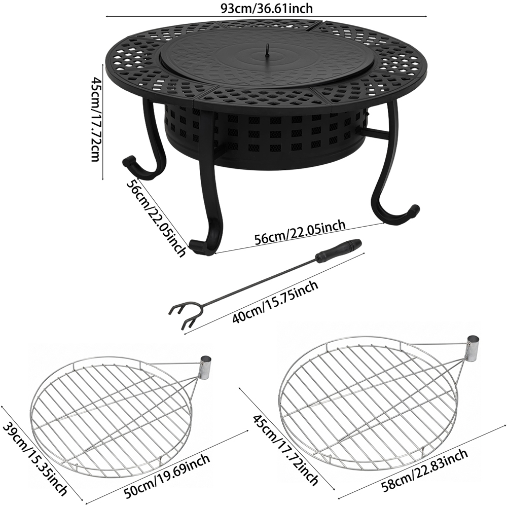 Living and Home 2-in-1 Wood Burning Garden Fire Pit with Grill Image 6