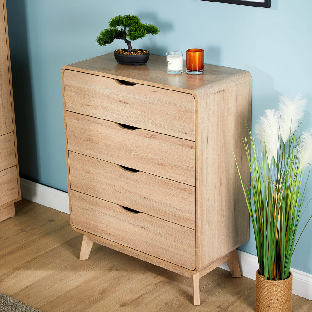 Home Source Nordic 4 Drawers Oak Chest of Drawers Image 9