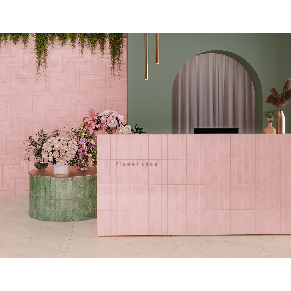 Top Ceramics Powder Pink Gloss Flat Bumpy Metro Ceramic Wall Tile 300 x 75mm Image 5