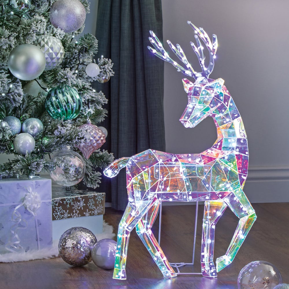 The Christmas Workshop 100 Cool White LED Iridescent Reindeer Decoration 2ft Image 2