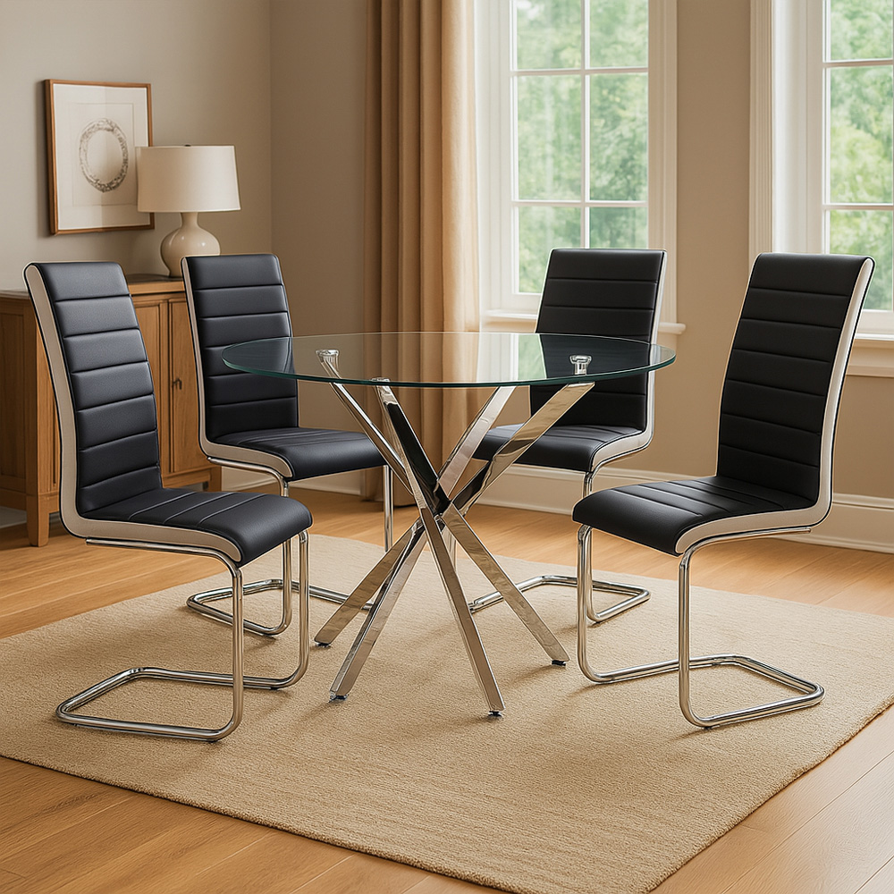 Kosy Koala Maya ZBW 4 Seater Round Glass Dining Set Black and White Image 6