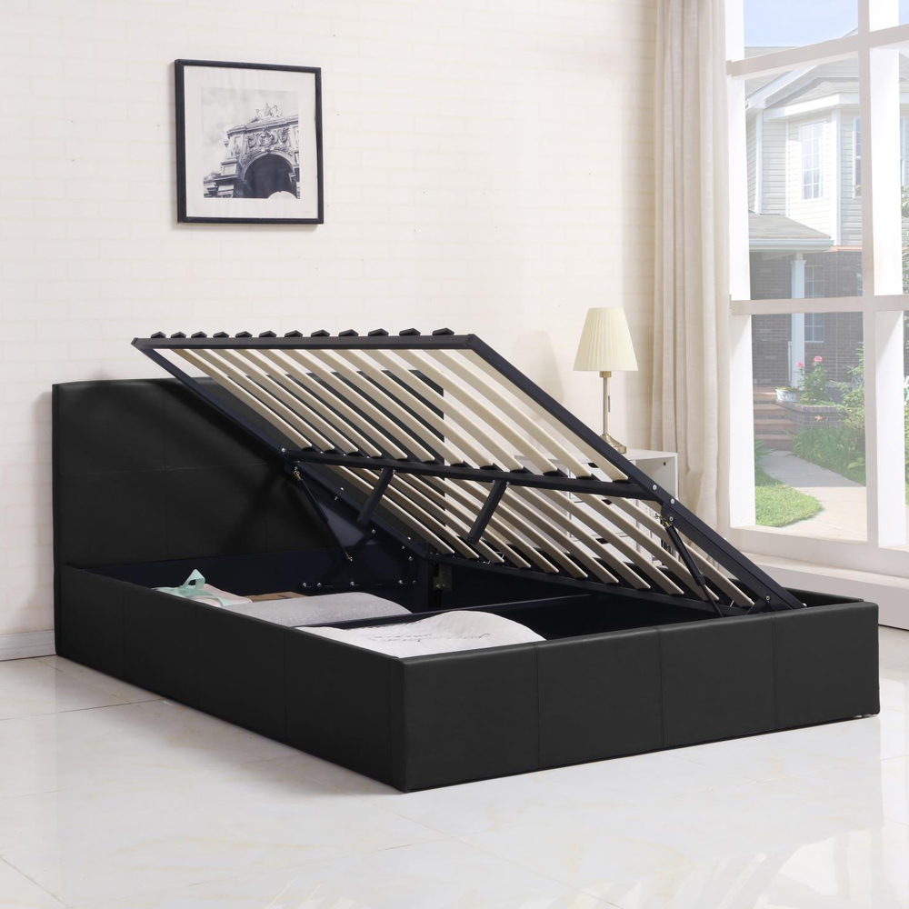 Portland Small Double Black Leather Ottoman Bed Image 3