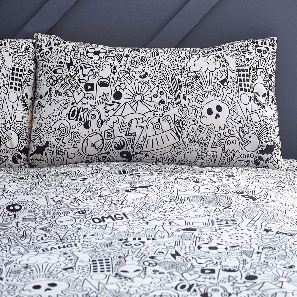 Style Lab Single Multicolour Doodles Duvet Cover Set Image 4