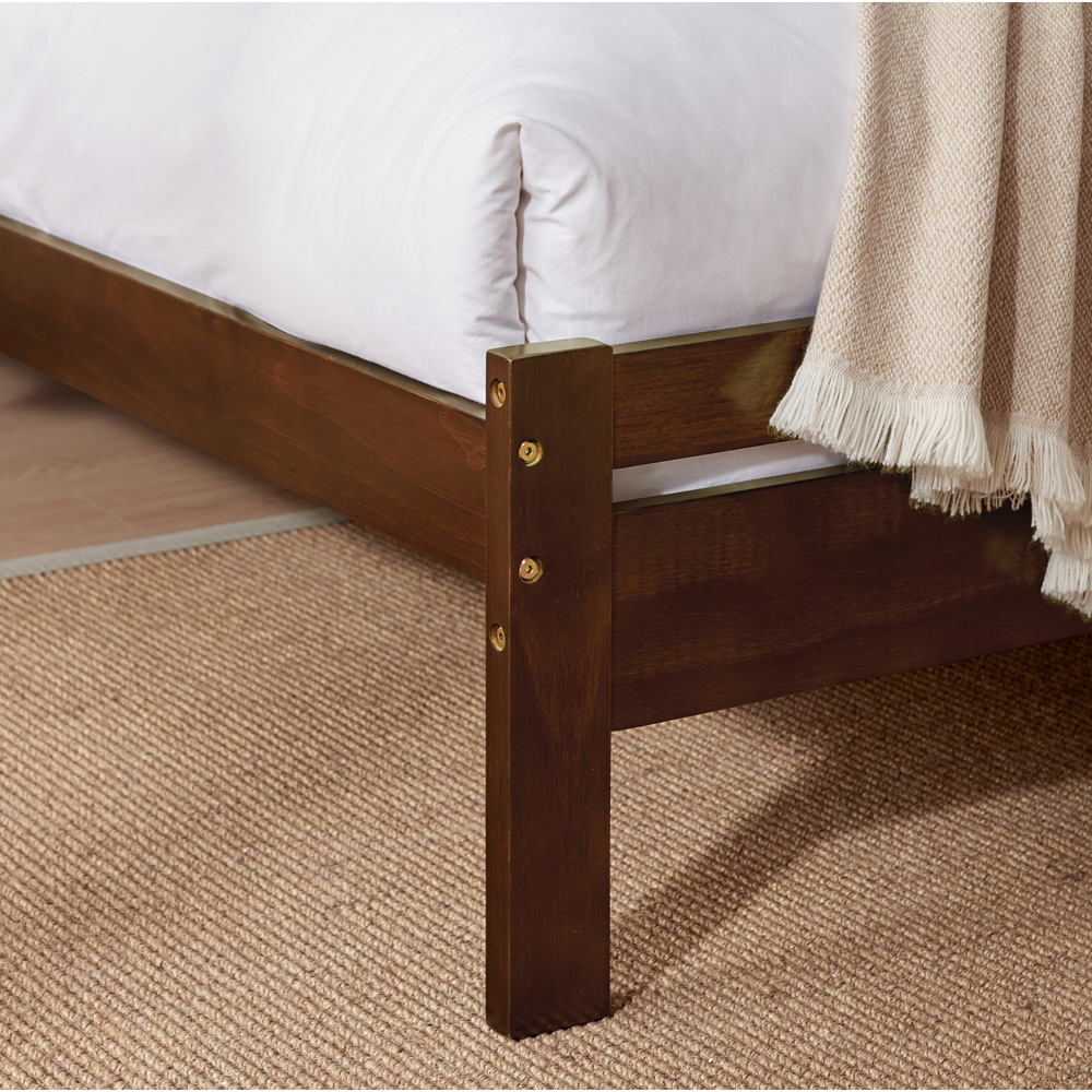 Furniturebox Cadhla King Size Walnut Stain Solid Pine Bed Frame Image 5