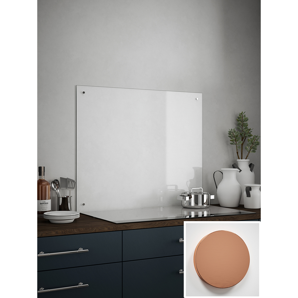 Clear Glass Kitchen Splashback with Brushed Copper Caps 900 x 750 x 4mm Image 3