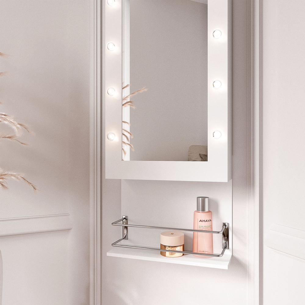 CARME Home Crystal White Door Mounted Mirror LED Jewellery Cabinet with Lights Image 3