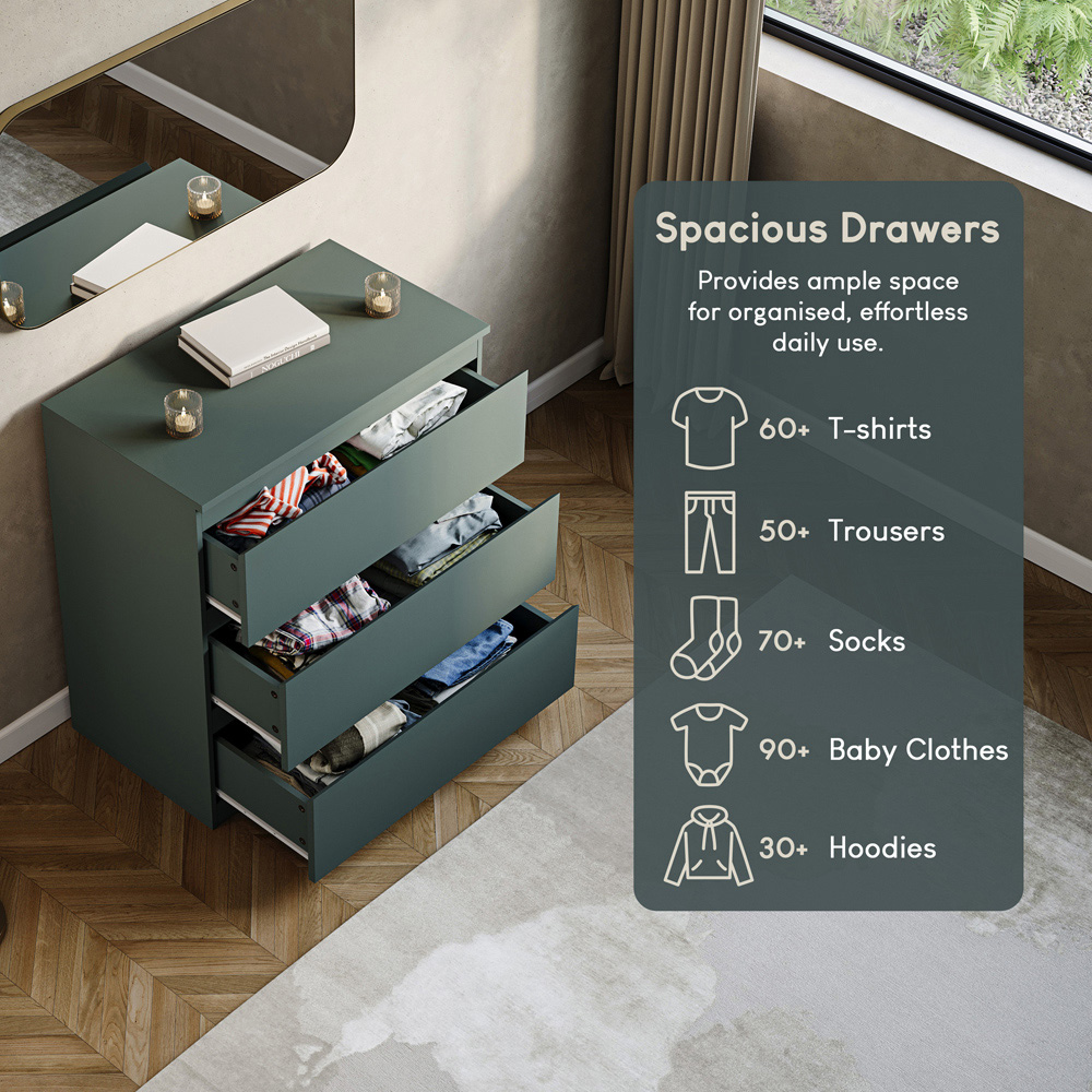 VIDA DESIGNS Denver Jasper Green 3 Drawer Bedside Table Image 5