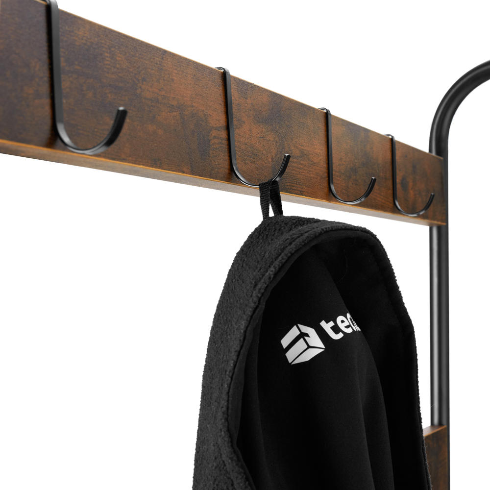 tectake Wichita 2 Shelf 9 Hook Dark Wood Rustic Coat and Shoe Rack Image 7