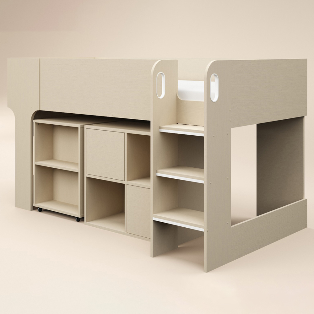 Flair Leo Scandi Light Oak Mid Sleeper Bed with Desk and Storage Image 2
