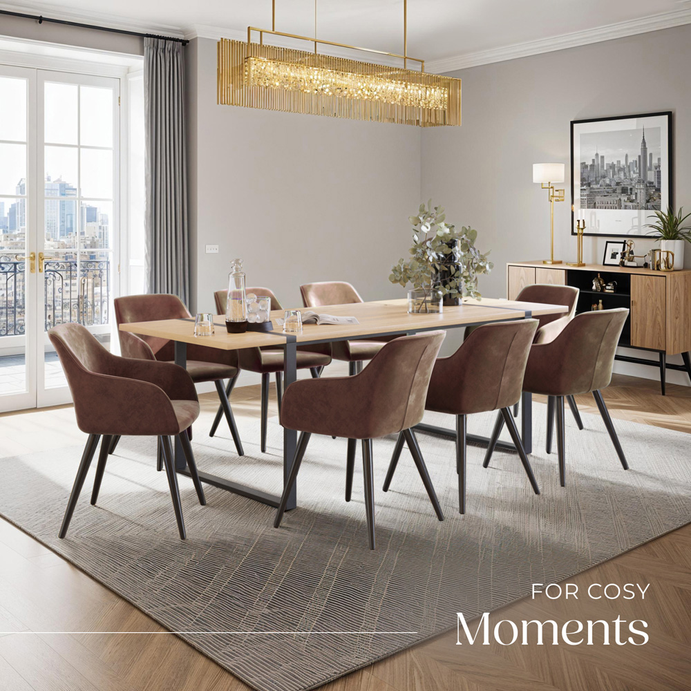 tectake Marilyn Set of 8 Brown and Black Velvet Look Padded Dining Chairs Image 7