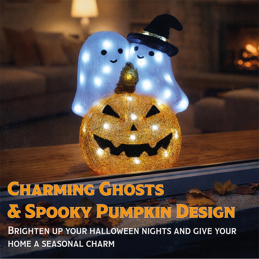 FXLab 50 White LED Pumpkin and Ghost Halloween Decoration 26 x 15.5 x 35cm Image 3