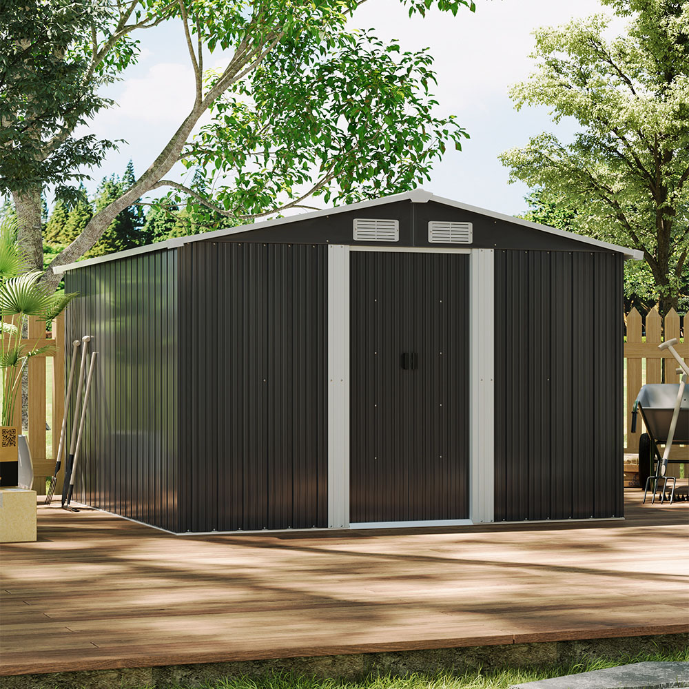 Living and Home 8.1 x 8.1ft Black Dual Sloped Roof Ventilated Metal Tool Storage Shed Image 2