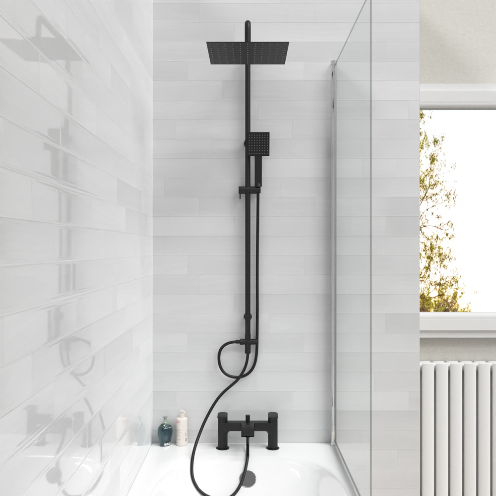 Nes Home Kenton Matte Black Square Bath Shower Mixer Tap and Riser Rail Kit with Handset Image 3