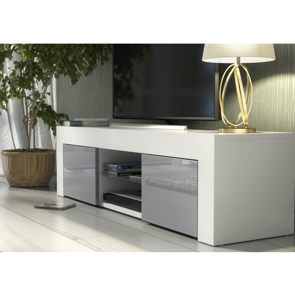 Creative Furniture Loom White and Grey Gloss 2 Door 2 Shelf TV Unit Image 3