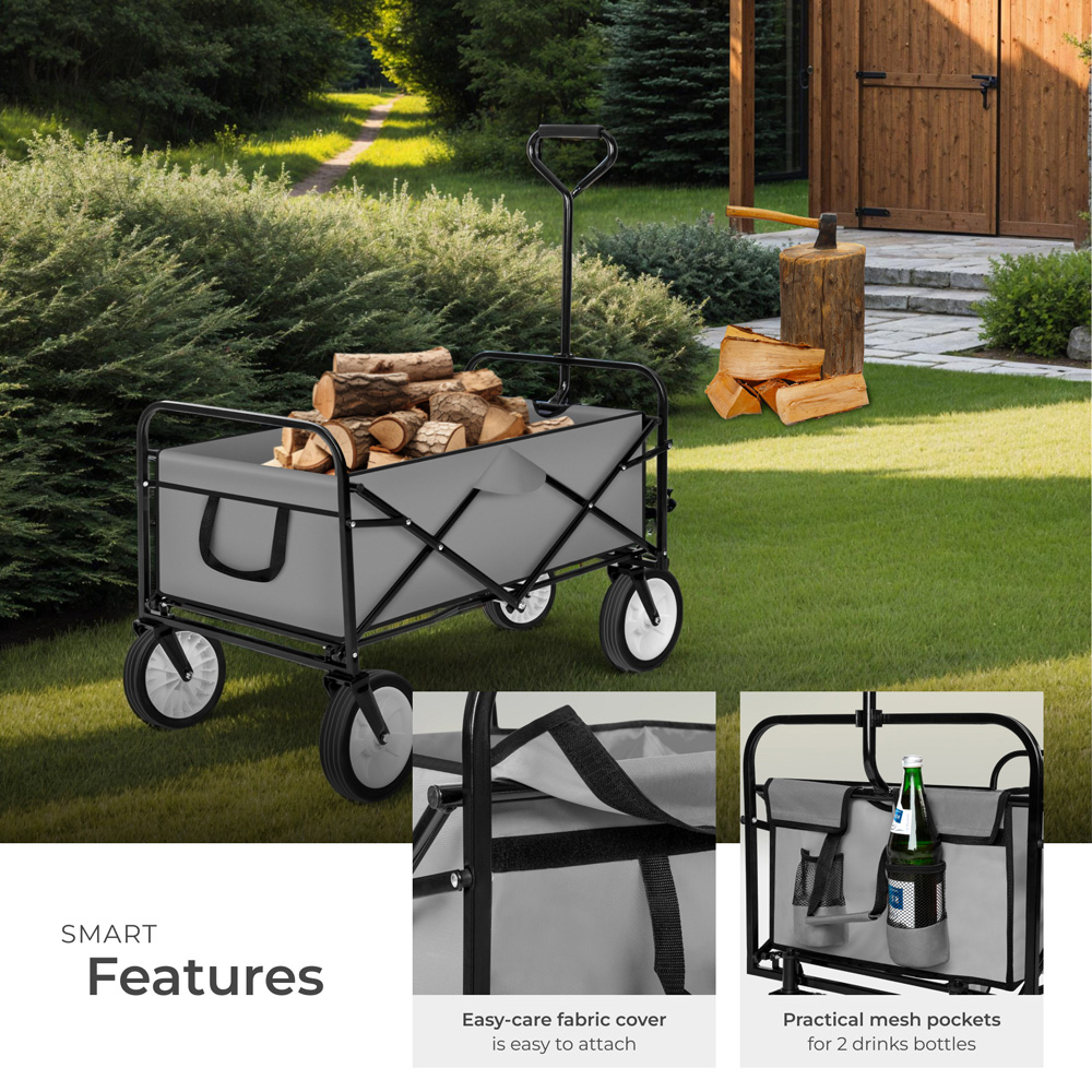 tectake Grey 2 Mesh Pocket Foldable Garden Trolley with 80kg Load Capacity Image 5
