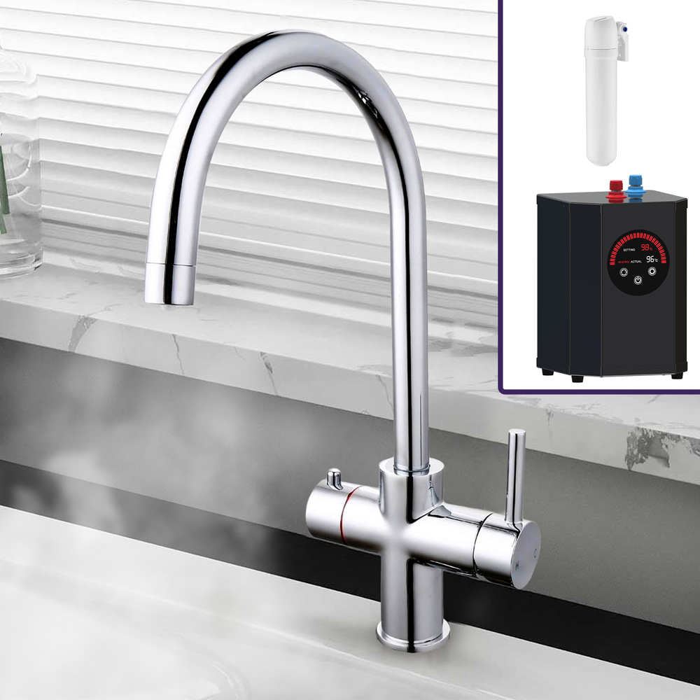 Nes Home 3 in 1 Chrome Round Instant Boiling Water Kitchen Tap with Heating Tank Image 2