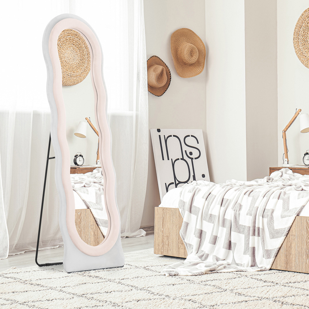 Portland White and Pink Velvet Frame Full Length Mirror 160 x 50cm Image 5