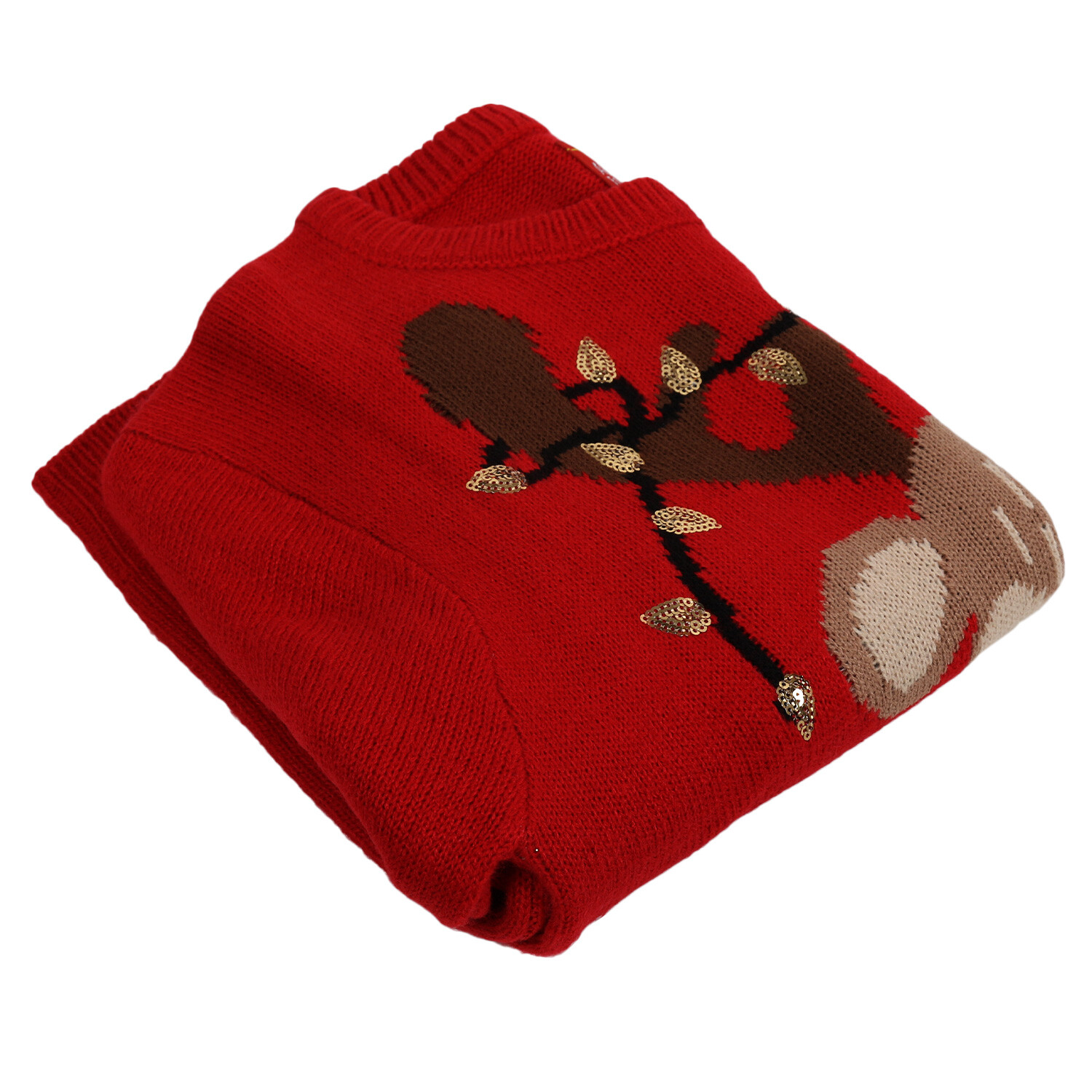 Ladies Reindeer Sequin Jumper - Red / 14-16 Image 3