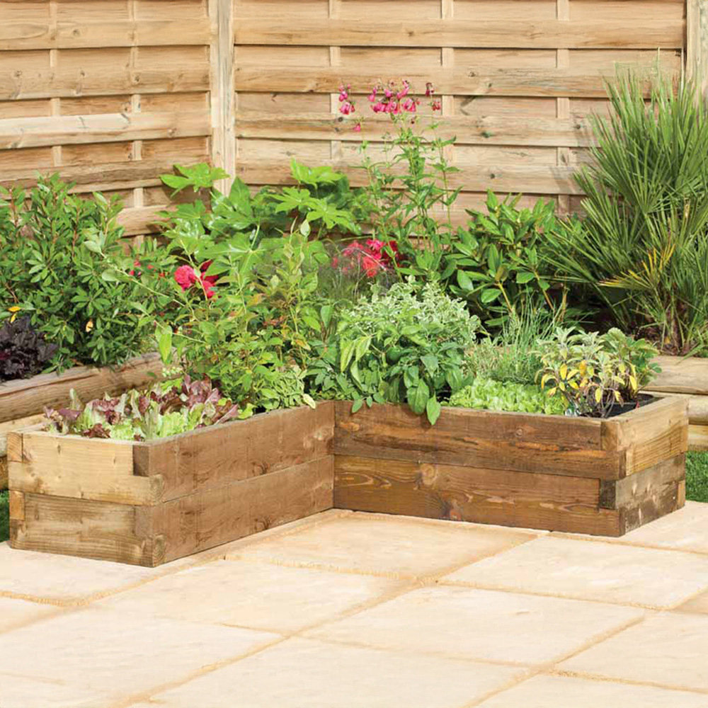 Forest Garden Timber Outdoor Caledonian Corner Raised Planter Bed Image 4
