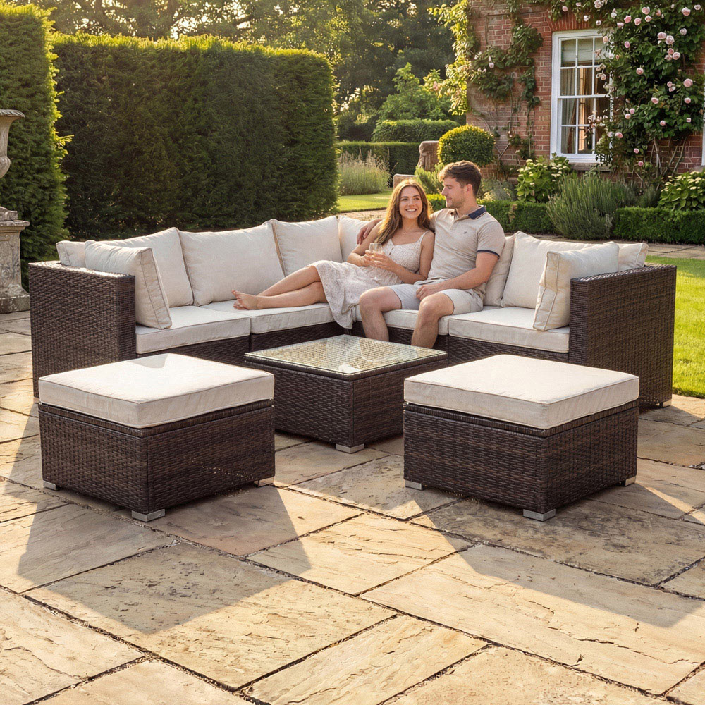Artemis Home Oliena 6 Seater Brown Rattan L-Shaped Modular Corner Garden Furniture Set Image 2